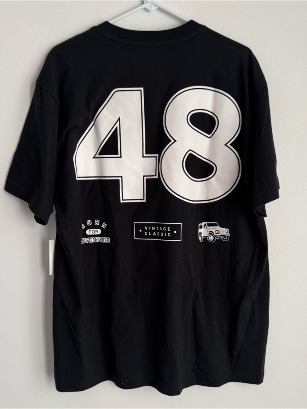 PacSun Black Short Sleeve Tee with White '48' Graphic Land Rover